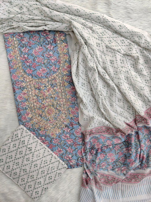FLORAL PRINTED COTTON GOTA PATTI SUIT WITH COTTON DUPATTA