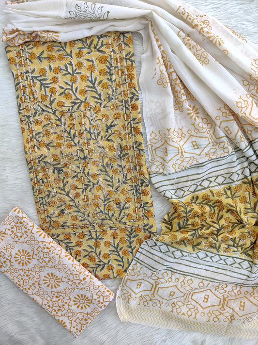 FLORAL PRINTED COTTON GOTA PATTI SUIT WITH COTTON DUPATTA