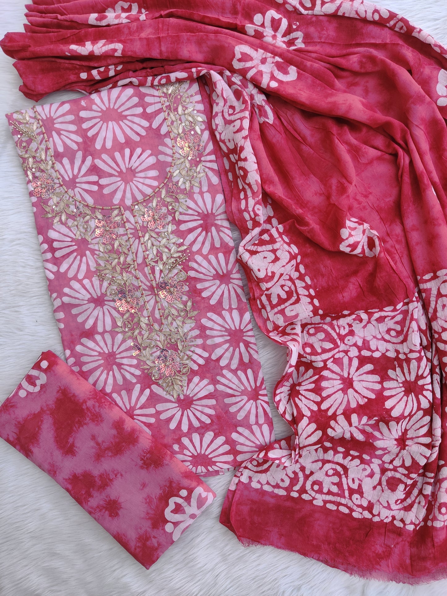 FLORAL PRINTED COTTON GOTA PATTI SUIT WITH COTTON DUPATTA