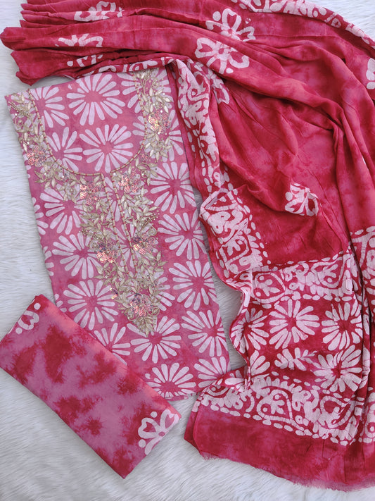 FLORAL PRINTED COTTON GOTA PATTI SUIT WITH COTTON DUPATTA