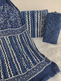 (INDIGO BLUE) HAND BLOCK PRINTED COTTON SUIT WITH PURE CHIFFON DUPATTA
