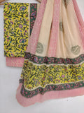 Hand Block Printed Unstitched Cotton Suit with Mulmul Dupatta