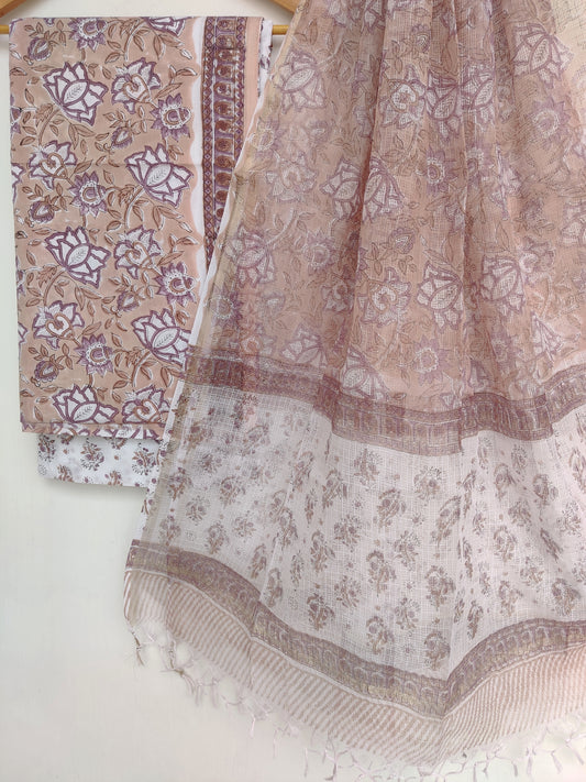 Hand Block Printed Cotton Suit with Cotton Kota Doria dupattaa