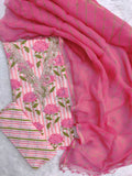 JAIPURI PRINTED GOTA PATTI NECK WORK SUITS WITH LEHRIYA KOTA DORIA DUPATTA