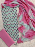 NEW LAUNCH Exclusive Unstitched Cotton Neck Work Suits with Chiffon Dupatta