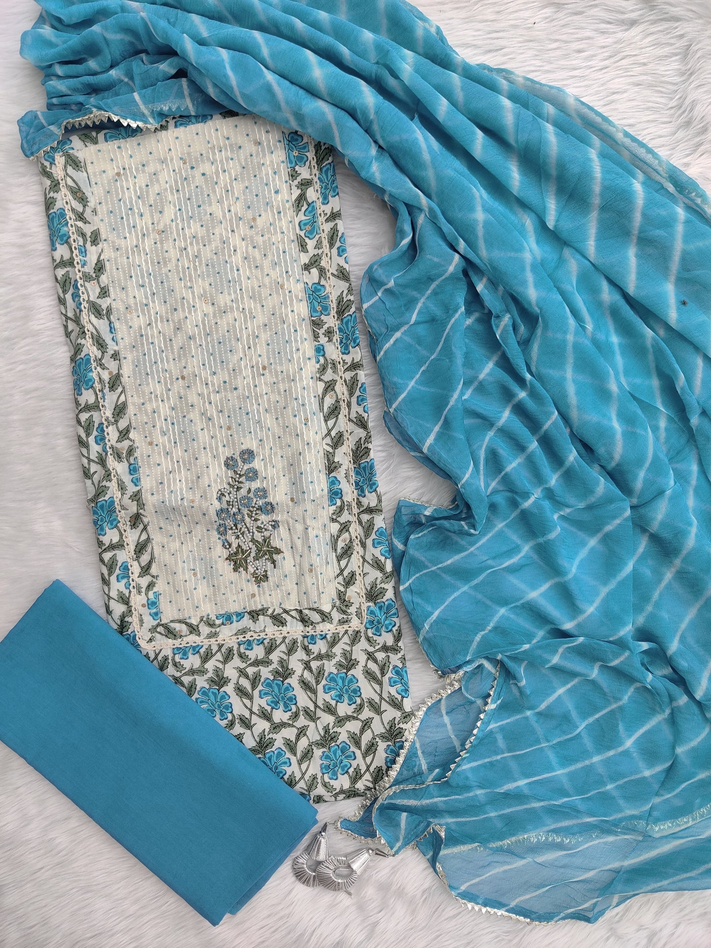 NEW LAUNCH Exclusive Unstitched Cotton Neck Work Suits with Chiffon Dupatta