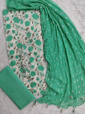 NEW LAUNCH Exclusive Unstitched Cotton Neck Work Suits with Chiffon Dupatta
