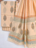 Hand Block Printed Unstitched Cotton Suit with Mulmul Dupatta