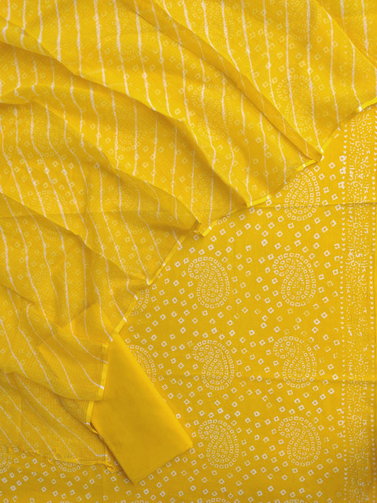 (BANDHEJ) BLOCK PRINTED COTTON SUIT WITH LEHRIYA KOTA DORIA DUPATTA