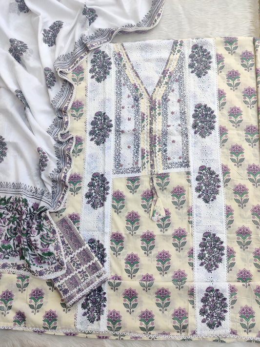 EXCLUSIVE HAND BLOCK PRINTED COTTON SUIT WITH COTTON DUPATTA