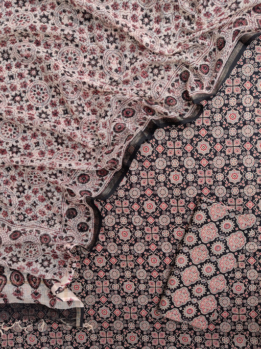 AJRAKH Printed Cotton Suit with Cotton Kota Doria dupatta