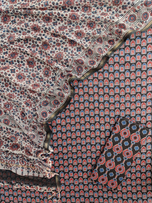 AJRAKH Printed Cotton Suit with Cotton Kota Doria dupatta