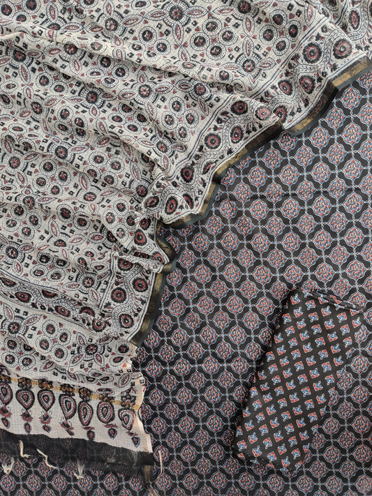 AJRAKH Printed Cotton Suit with Cotton Kota Doria dupatta