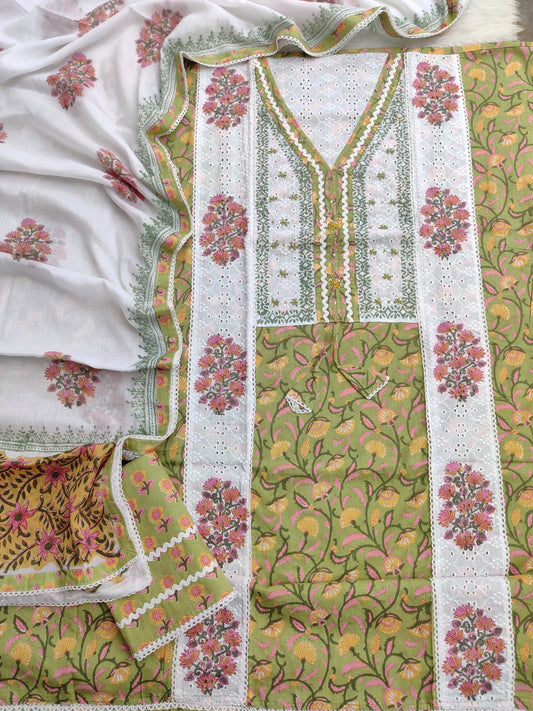 EXCLUSIVE HAND BLOCK PRINTED COTTON SUIT WITH COTTON DUPATTA