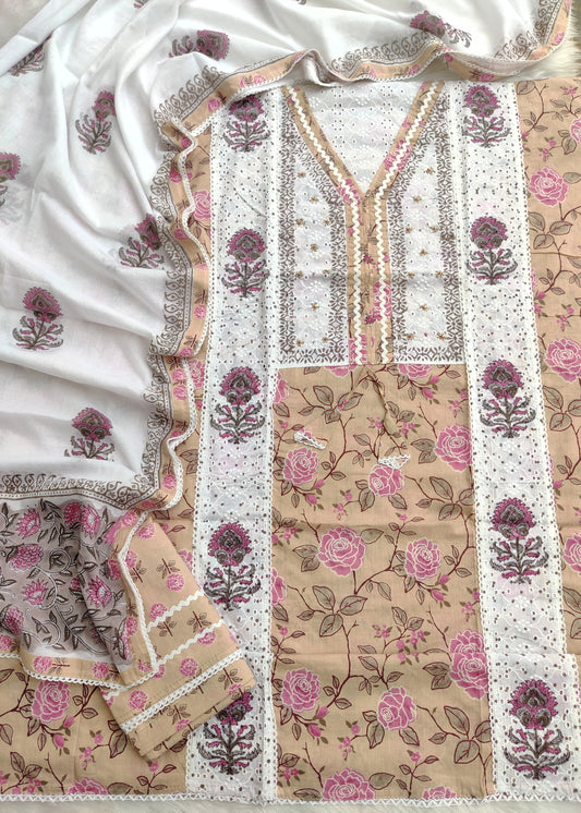 EXCLUSIVE HAND BLOCK PRINTED COTTON SUIT WITH COTTON DUPATTA