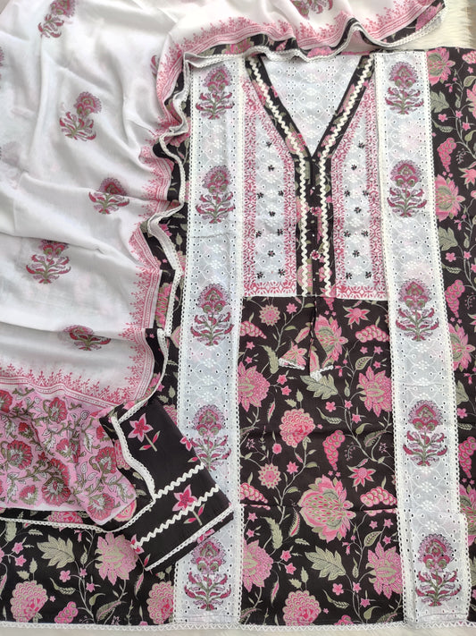EXCLUSIVE HAND BLOCK PRINTED COTTON SUIT WITH COTTON DUPATTA