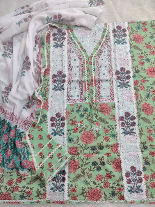 EXCLUSIVE HAND BLOCK PRINTED COTTON SUIT WITH COTTON DUPATTA