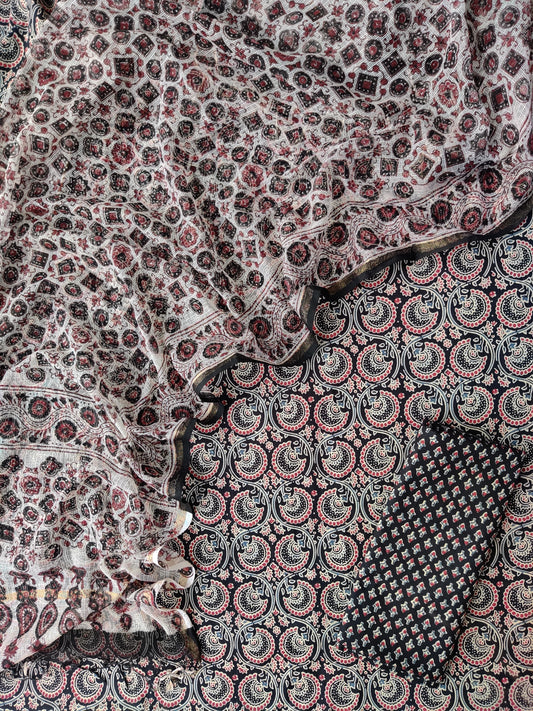 AJRAKH Printed Cotton Suit with Cotton Kota Doria dupatta
