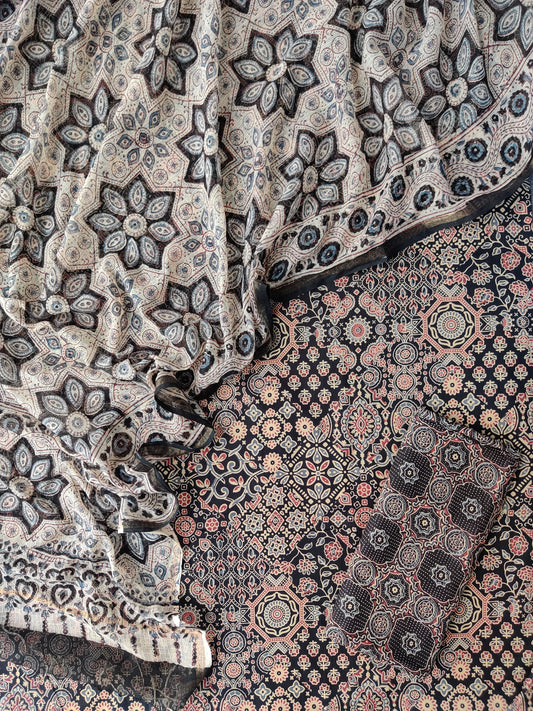 Ajrakh Printed Cotton Suit with Cotton Kota Doria dupatta