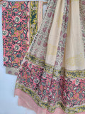 (KHADI GOLD) Hand Block Printed Unstitched Cotton Suit with Mulmul Dupatta