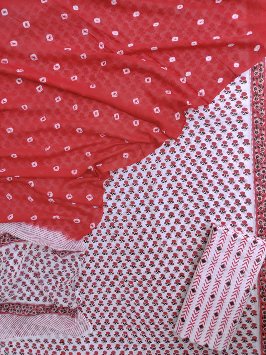 Hand Block Printed Cotton Suits with Mulmul Bandhej Dupatta