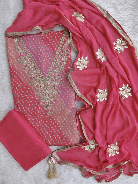 NEW LAUNCH Exclusive Unstitched Cosmos Shimmer Tissue Silk Suit with Chiffon with Gota Patti Work