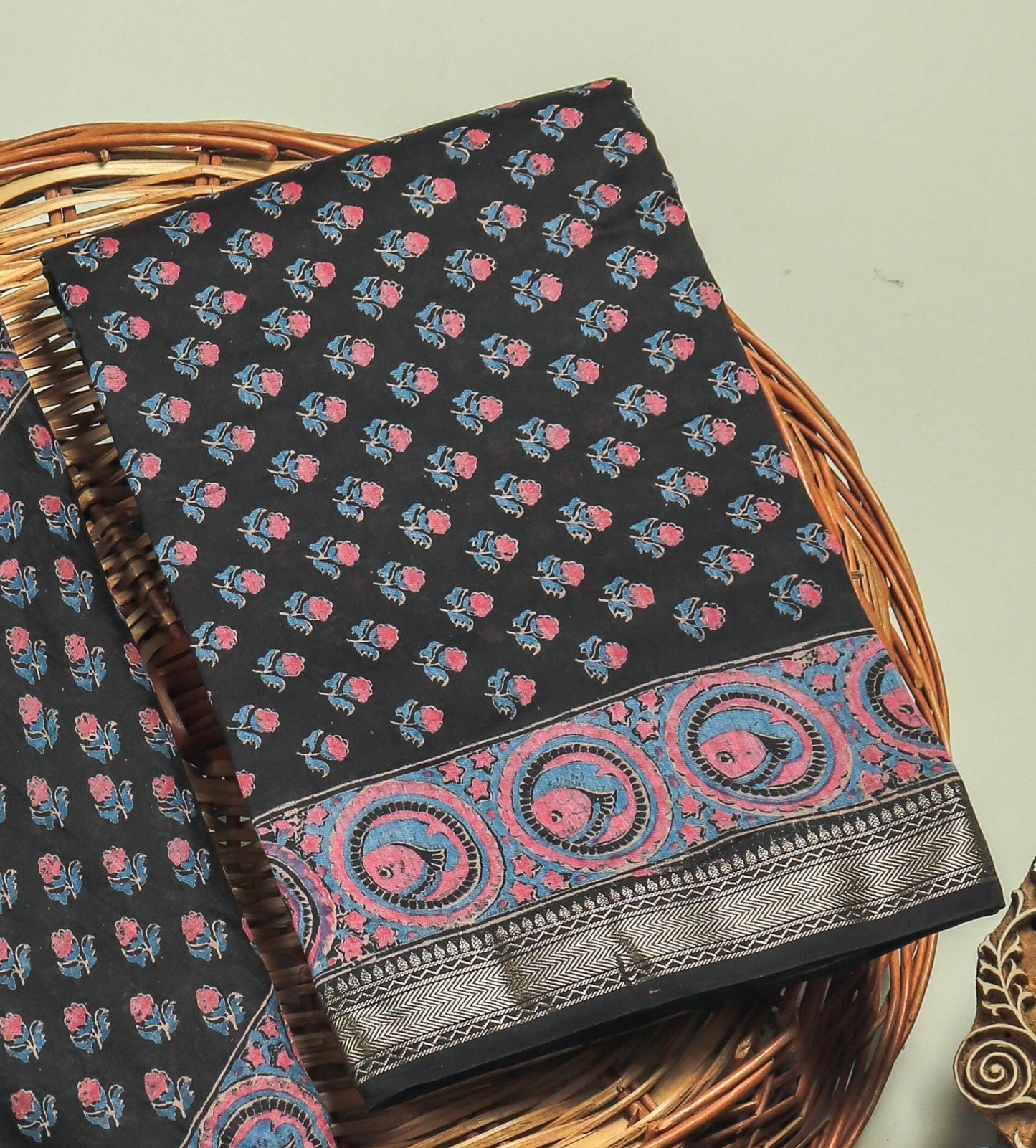 HAND BLOCK PRINTED MAHESHWARI SILK SUIT WITH MAHESHWARI SILK DUPATTA