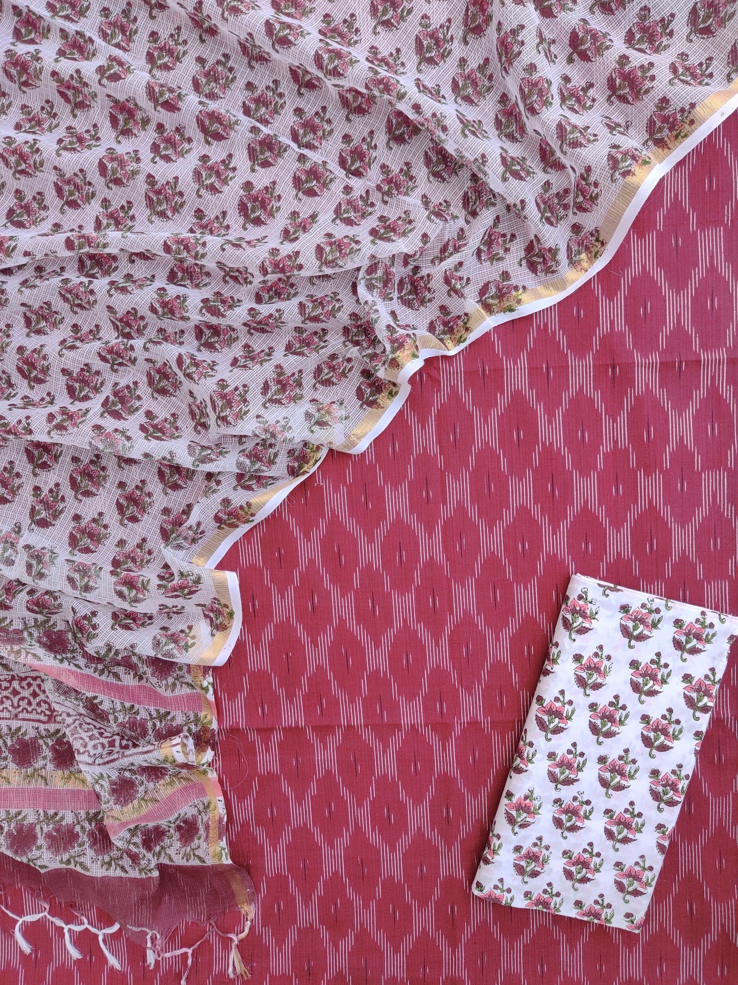 Handloom Weave Ikat Suit with Kota Doria Dupatta