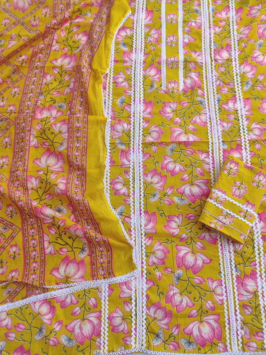 Exclusive Cotton Printed Neck Work Suits with mulmul dupatta1