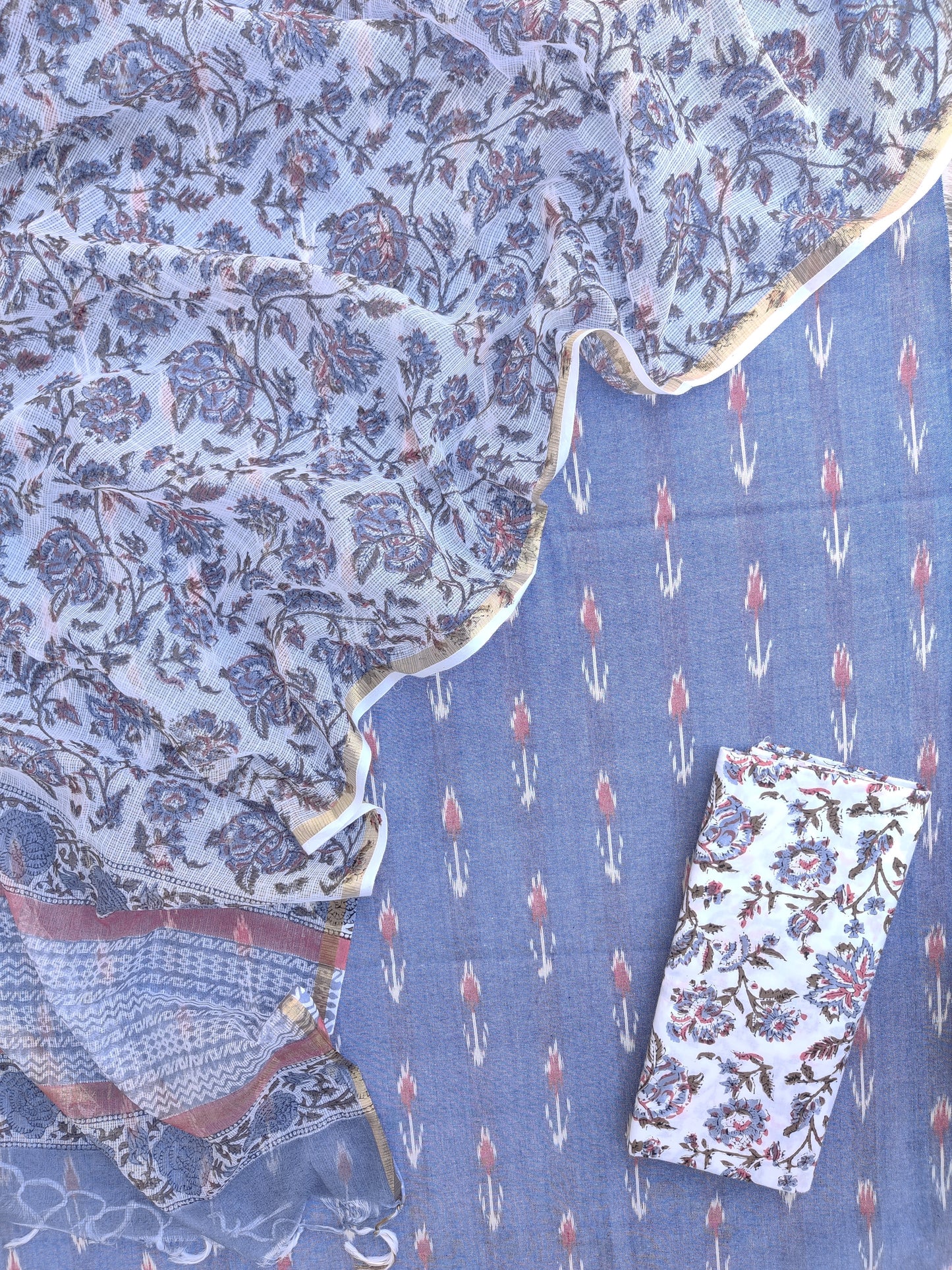 Handloom Weave Ikat Suit with Kota Doria Dupatta