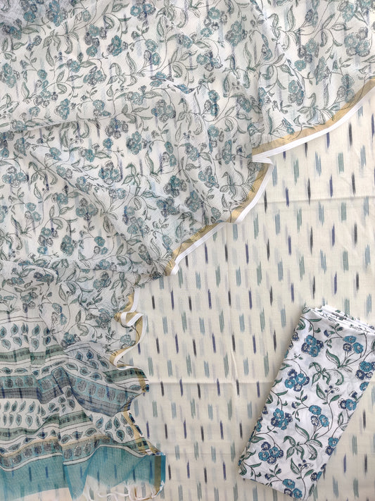 Handloom Weave Ikat Suit with Kota Doria Dupatta