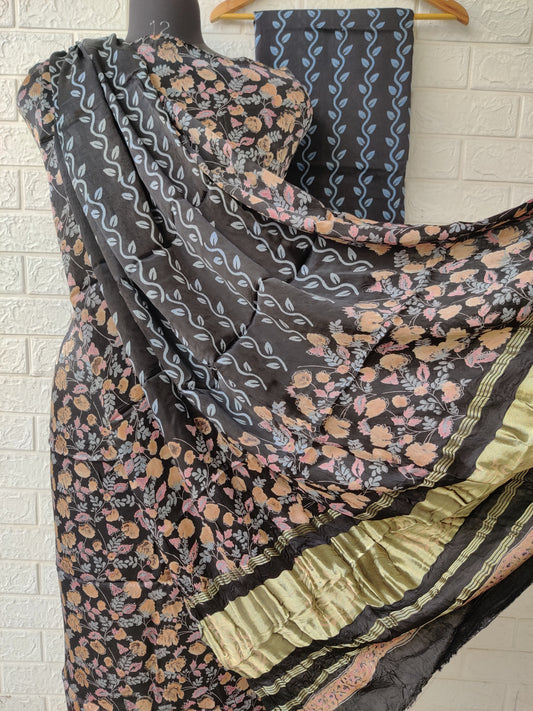 Hand Block Printed Modal Silk Suit with Modal Silk Lagdi Patta Dupatta