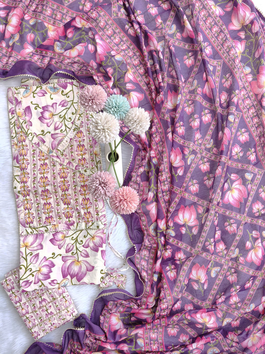 Exclusive Cotton Printed Neck Work Suits with mulmul dupatta1