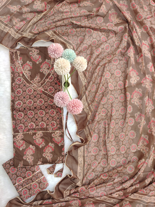 Exclusive Cotton Printed Neck Work Suits with mulmul dupatta1
