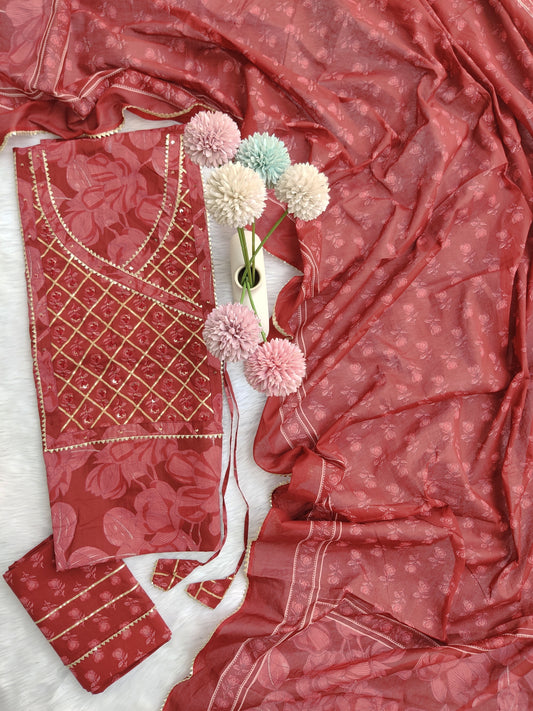 Exclusive Cotton Printed Neck Work Suits with mulmul dupatta1