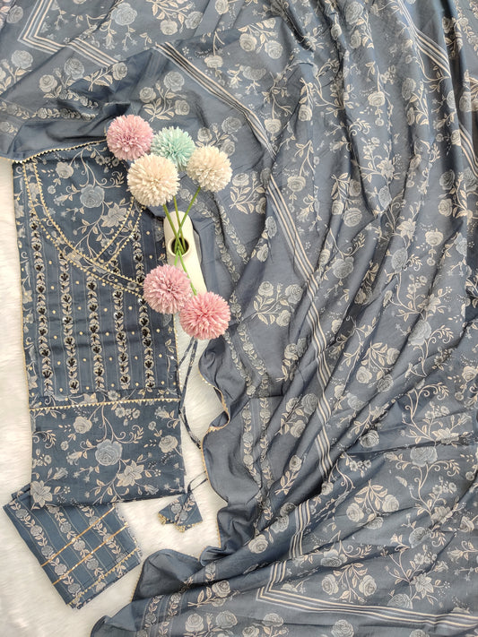 Exclusive Cotton Printed Neck Work Suits with mulmul dupatta1