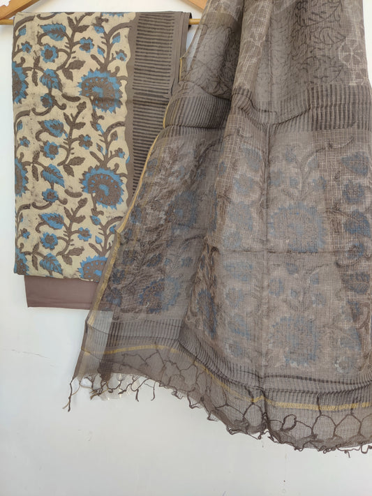 (VANASPATI) Block Printed Cotton Suit with Cotton Kota Doria dupattaa
