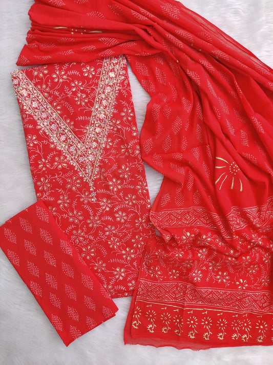 FLORAL PRINTED COTTON GOTA PATTI SUIT WITH COTTON DUPATTA