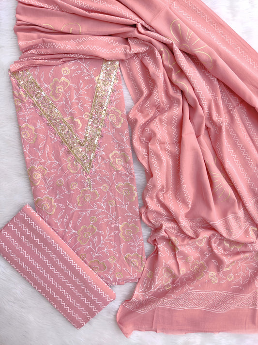 FLORAL PRINTED COTTON GOTA PATTI SUIT WITH COTTON DUPATTA