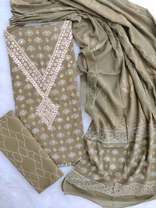 FLORAL PRINTED COTTON GOTA PATTI SUIT WITH COTTON DUPATTA