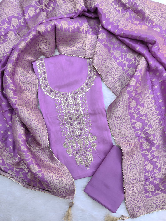 GAJI SILK GOTA PATTI SUIT WITH DOLA SILK DUPATTA