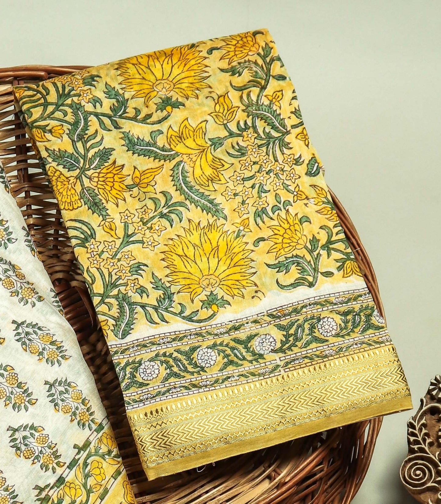 Hand Block Printed Maheshwari Silk Suit with Maheshwari Silk Dupatta