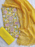JAIPURI PRINTED GOTA PATTI NECK WORK SUITS WITH LEHRIYA KOTA DORIA DUPATTA