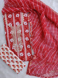 JAIPURI PRINTED GOTA PATTI NECK WORK SUITS WITH LEHRIYA KOTA DORIA DUPATTA