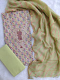 JAIPURI PRINTED GOTA PATTI NECK WORK SUITS WITH LEHRIYA KOTA DORIA DUPATTA