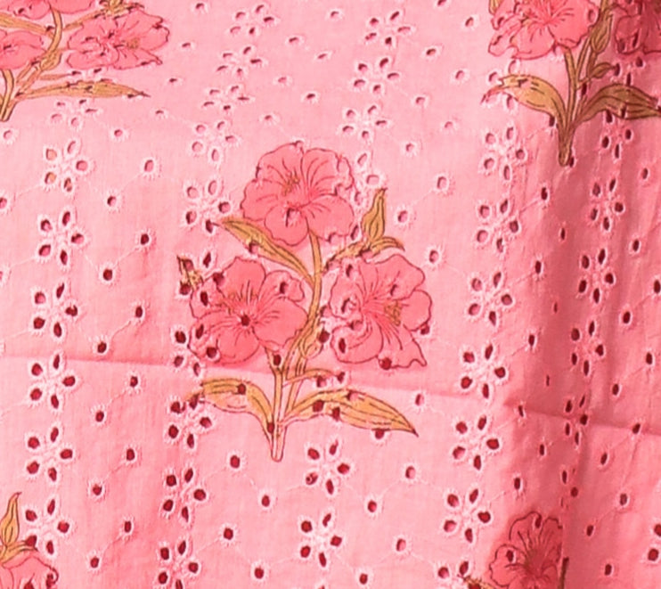 Hand Block Printed Cotton Schiffli Suit with Kota Doria Dupatta