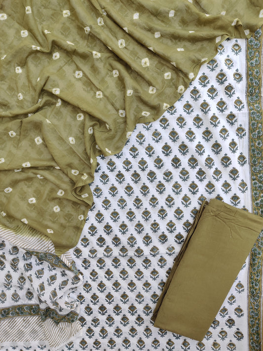 Hand Block Printed Cotton Suits with Mulmul Bandhej Dupatta