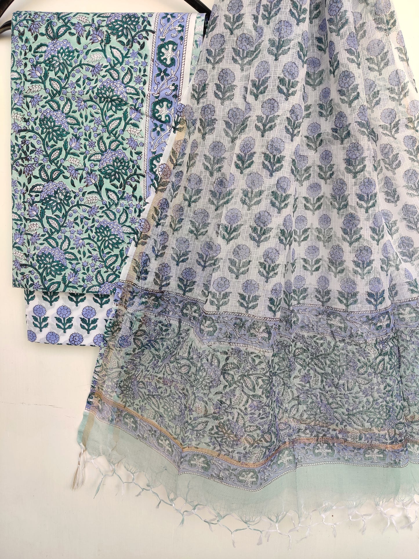 Hand Block Printed Cotton Suit with Cotton Kota Doria dupatta
