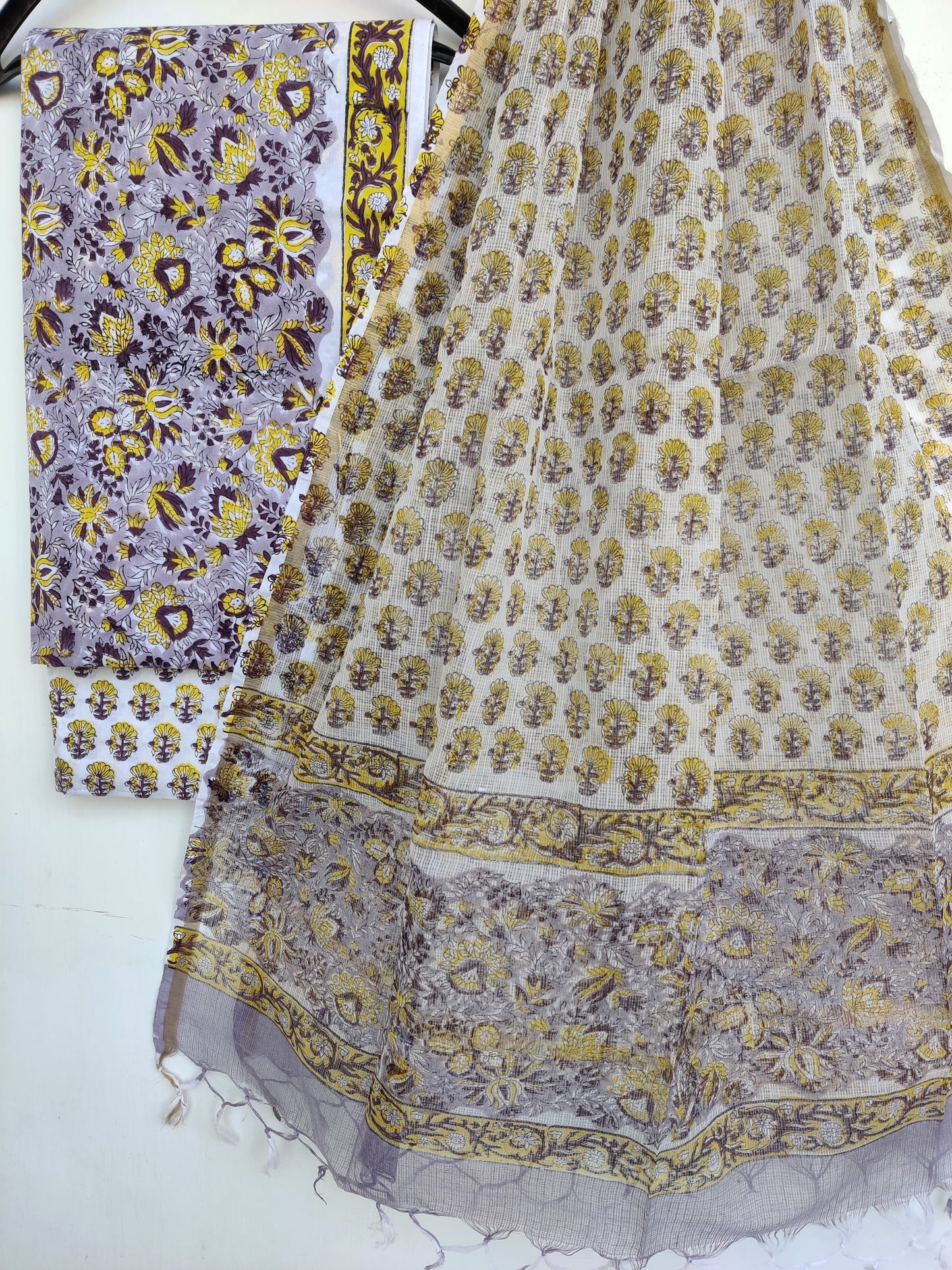 Hand Block Printed Cotton Suit with Cotton Kota Doria dupatta6.