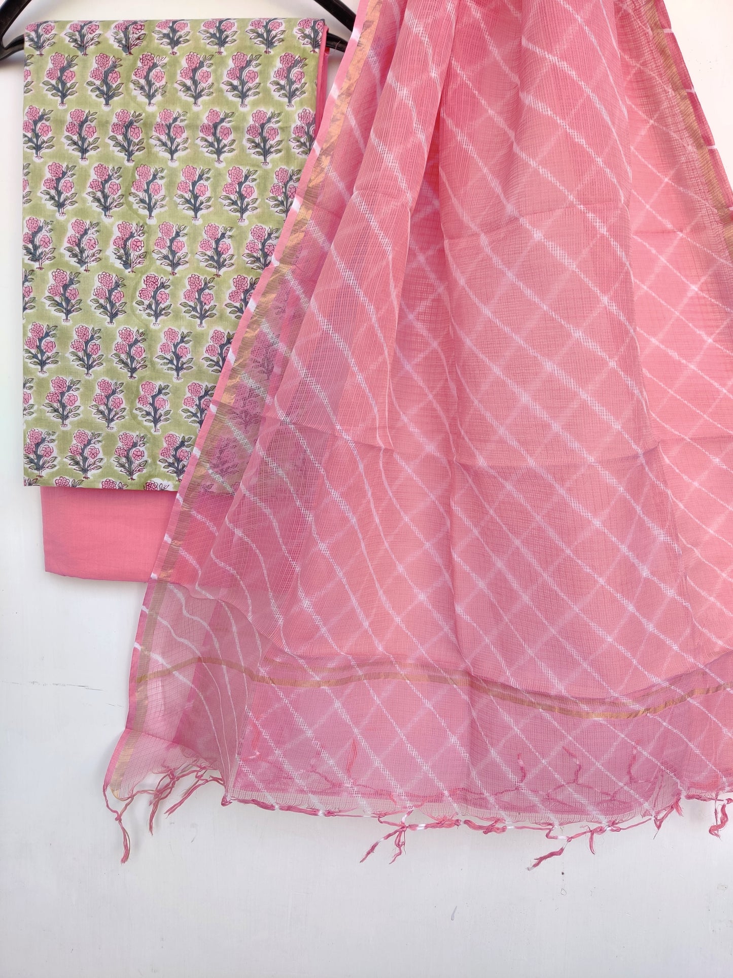 BLOCK PRINTED COTTON SUIT WITH LEHRIYA KOTA DORIA DUPATTA